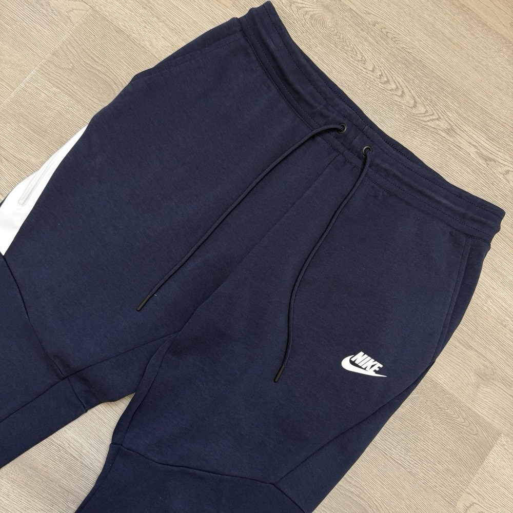 Nike Tech Fleece Joggers Mens M Navy Blue White Tapered 805162-455